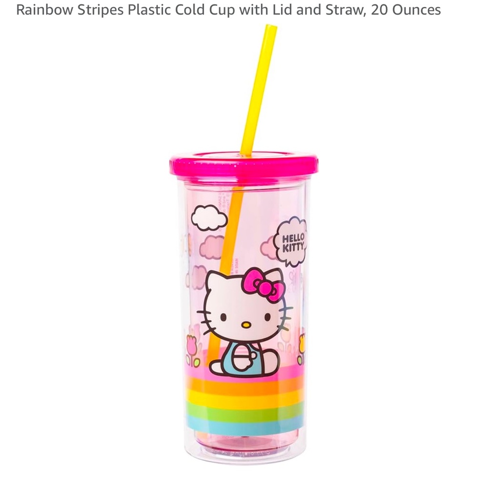 Sanrio Hello Kitty Spring and Summer Plastic Cold Cup with Lid and Straw. 20oz